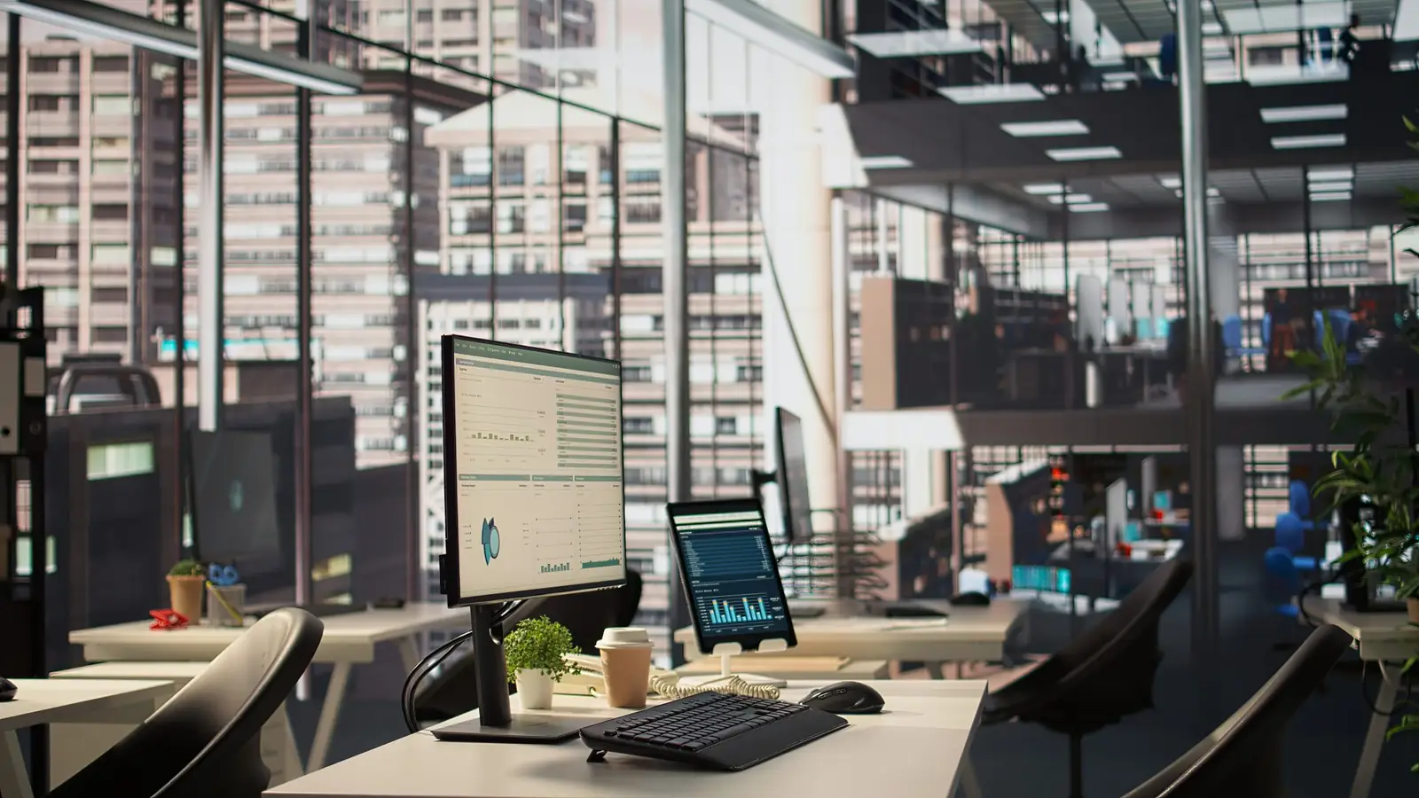 Modern workplace equipped with technology